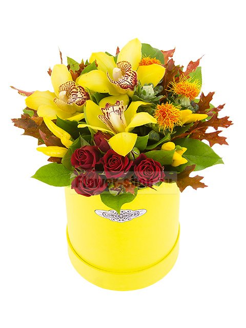 Букет из роз и орхидей в шляпной коробке «Эльсинор»