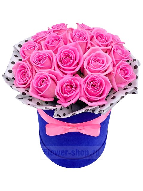 Букет из роз в шляпной коробке «Розовая ленточка»