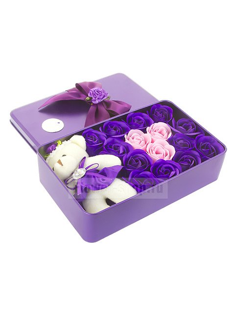 Подарочный набор «Мишка и розы» фиолетовый