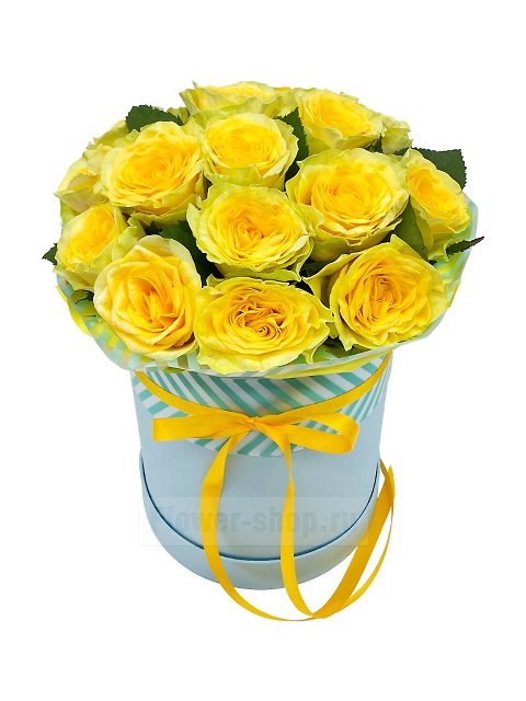 15 желтых роз в шляпной коробке