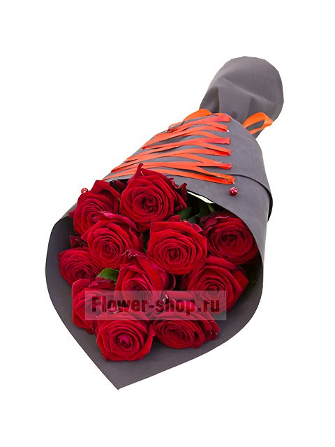 Букет «Бордовые розы в корсете»