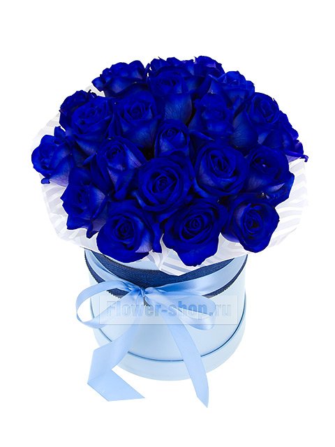 Букет из 25 синих роз в шляпной коробке