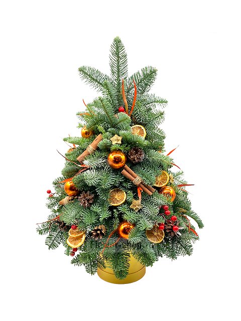 Новогодняя композиция в шляпной коробке «Апельсиновая елка»