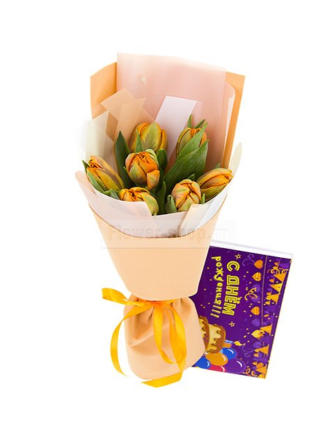 Букет из тюльпанов с набором шоколада «День рождения твой»