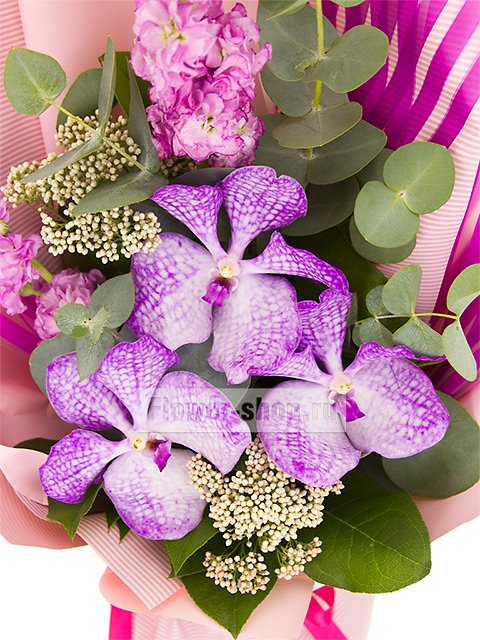 Букет из орхидей и маттиолы «Фудзияма»