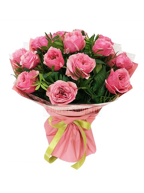 Букет из 15 розовых пионовидных роз