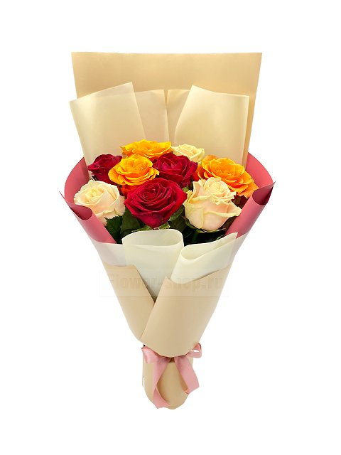 Букет из разноцветных роз «Голди»