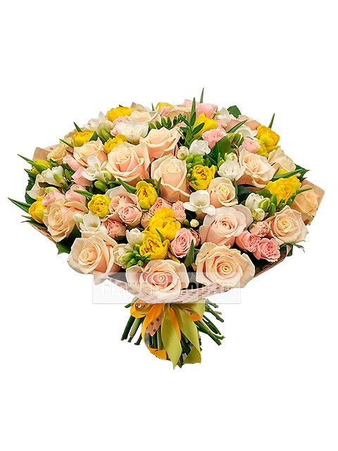 Букет из роз и тюльпанов «Совиньон»