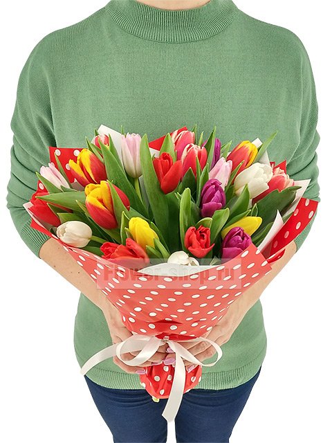 Букет из разноцветных тюльпанов «Сарафан»