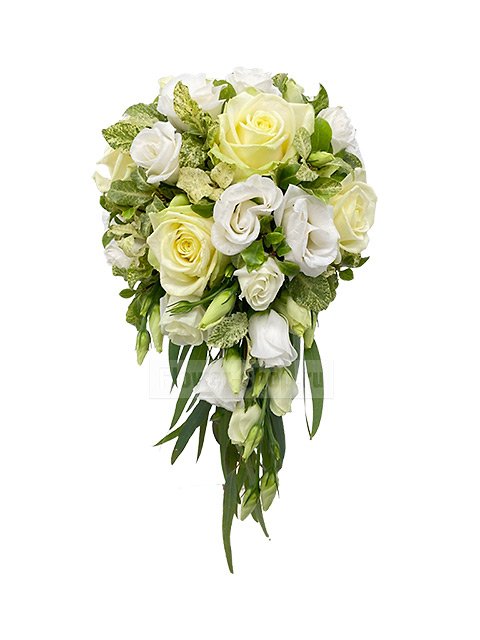 Букет невесты каскадный из роз и лизиантусов №43