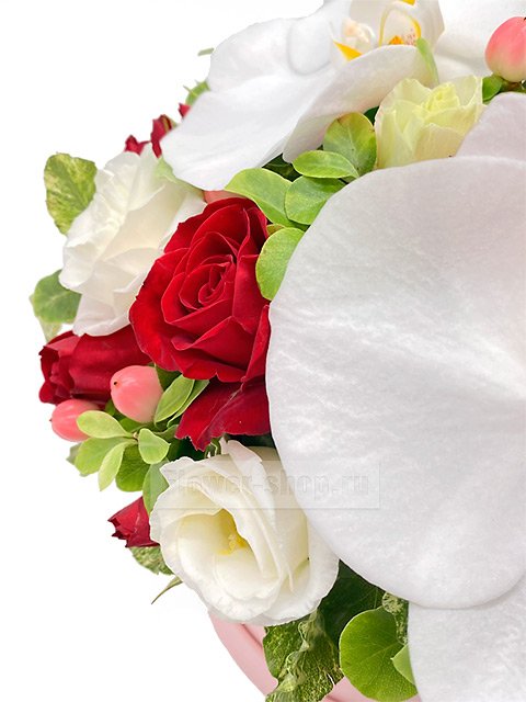 Композиция из орхидей и роз в шляпной коробке «Молли»