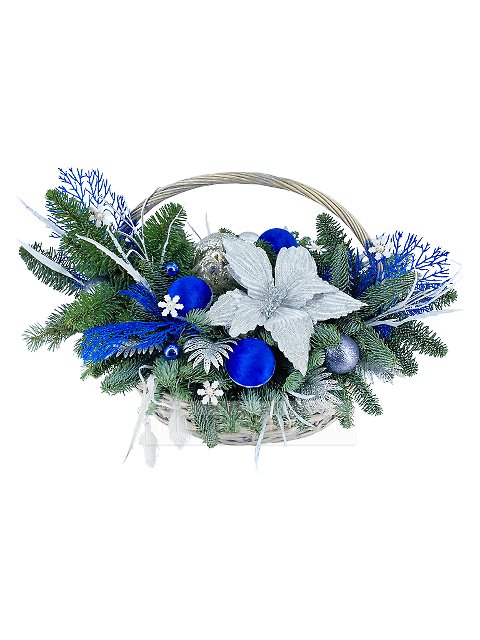 Новогодняя композиция с еловыми ветками «Синий-синий иней»