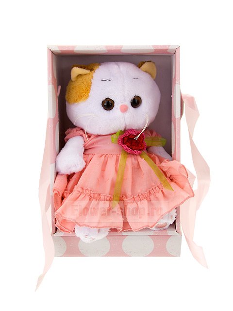 Мягкая игрушка «Кошечка Лили в платье с вязаным цветочком»